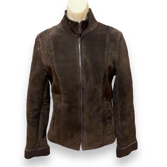 Kenneth Cole Reaction Brown Suede Sherpa Lined Zip Front Jacket - Picture 2 of 14